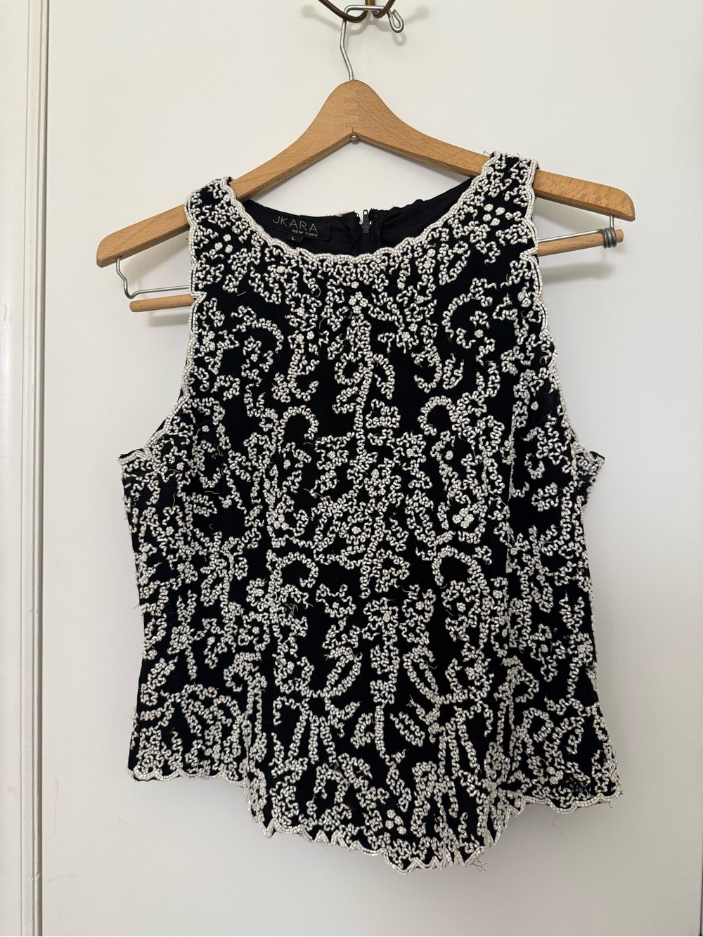 J Kara Black and White Beaded Sleeveless Camisole